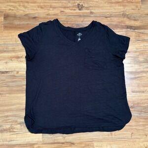 St John's Bay V-Neck Pocket Tee‎ Relaxed Fit Casual Top Black XL Short Sleeve